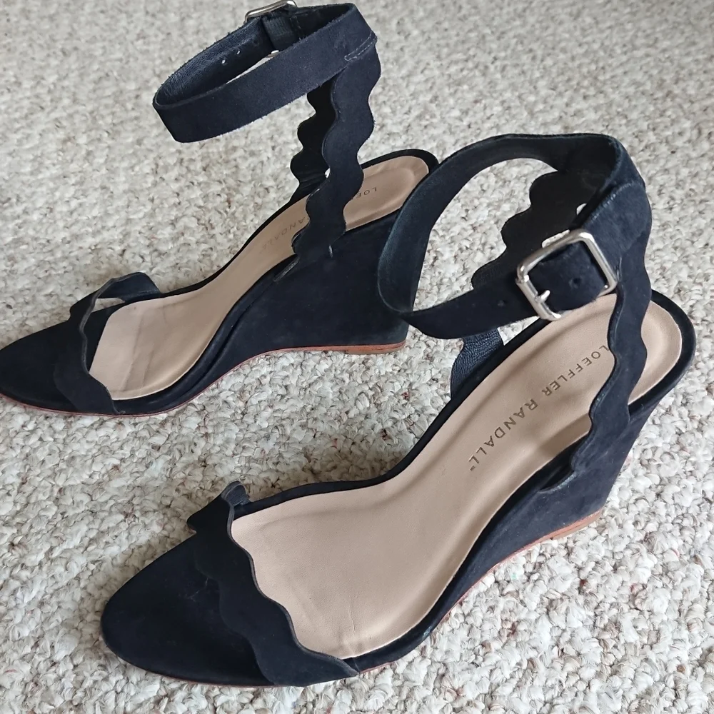 Loeffler Randall suede leather Piper Wedge in black size 7.5